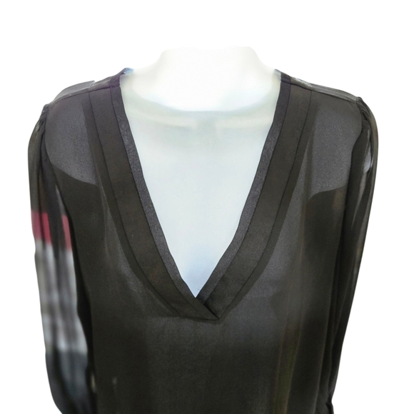 Express Sheer Black V-Neck Blouse - Picture 4 of 9